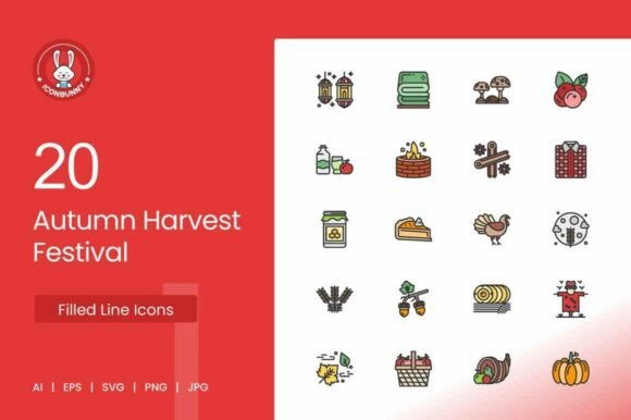 Autumn Harvest Filled Line Icons for Graphics and Branding