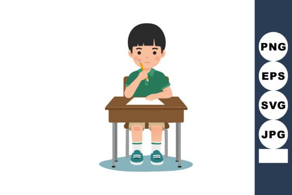 Boy Thinking While Sitting at School Des Graphics