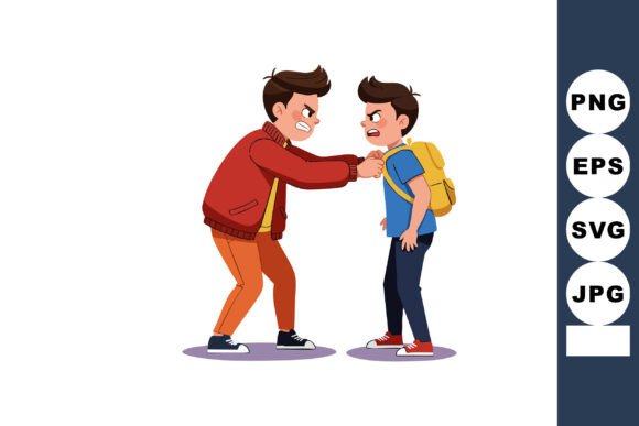Boys Angry Conflict Fighting Cartoon Cha