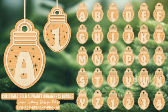Bulb Alphabet Christmas Ornament SVG: Laser Cutting & Winter Amp