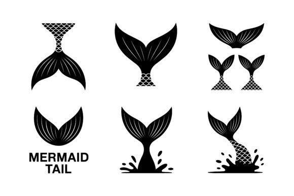Cute Mermaid Tail Silhouette Icon Set: Graphics & Icons for Local Branding