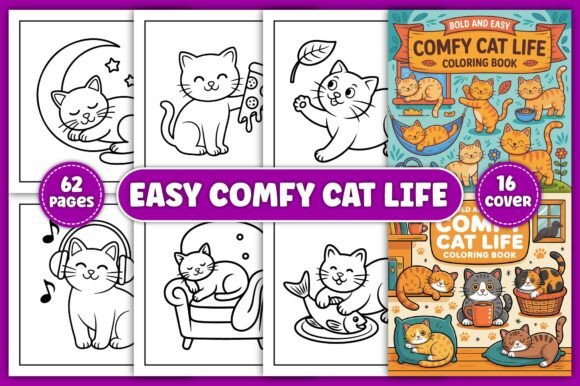 Easy Comfy Cat Life Coloring Pages Graphics