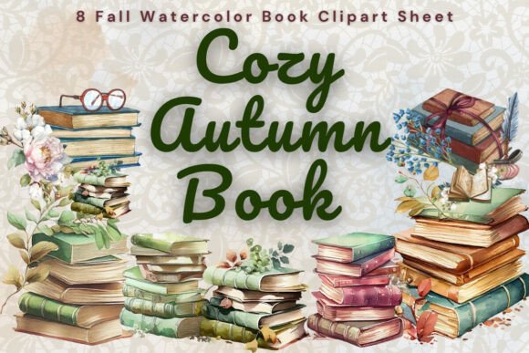 Fall Watercolor Book Clipart Bundle