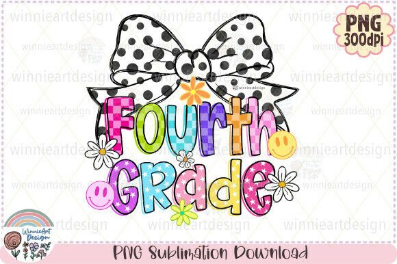 Fourth Grade Neon School Coquette Bow Graphics