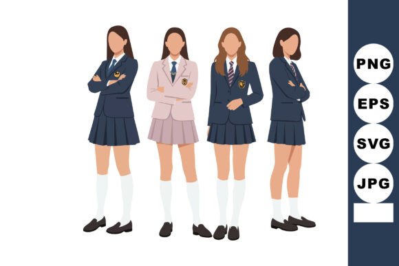 Group of Female Students Wearing School Graphics and Illustrations