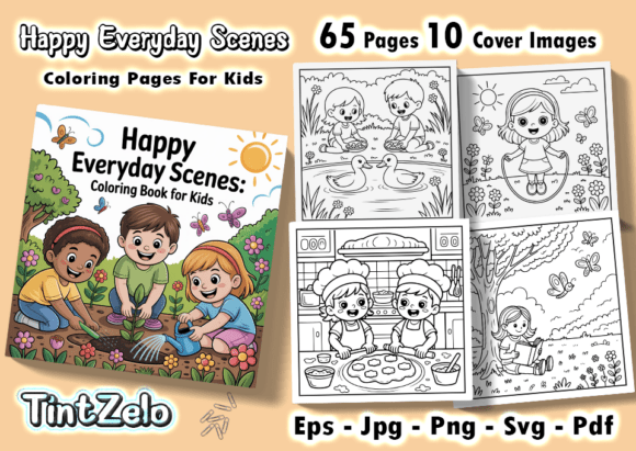 Happy Everyday Scenes Coloring Pages Graphics Amp
