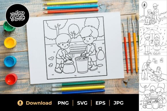 Helping Friends Coloring Sheet 01: Graphics for Real Business Use