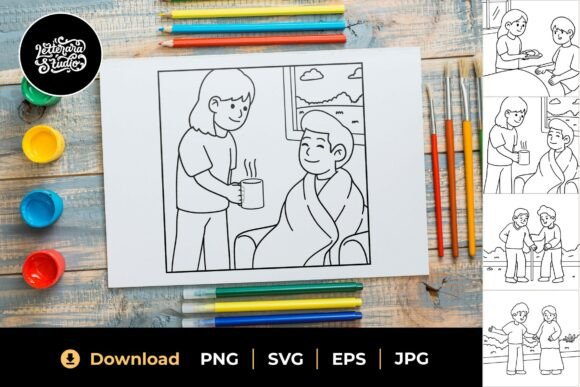 Helping Friends Coloring Sheet 05: Graphics and Illustrations for Real Crafting