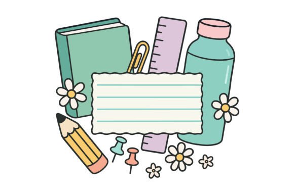 Pastel School Supplies Label Frame Graphics