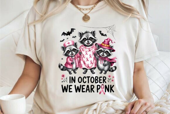 Pink October Raccoon Breast Cancer PNG Graphics