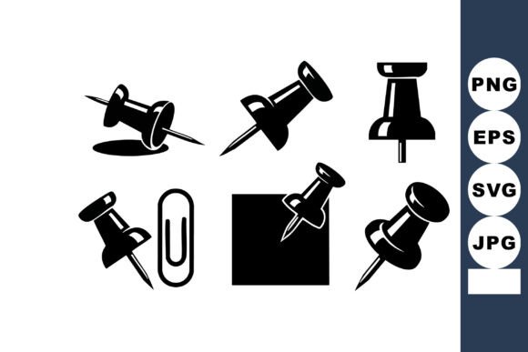 Push Pins and Paper Clip Vector Icons W Graphics