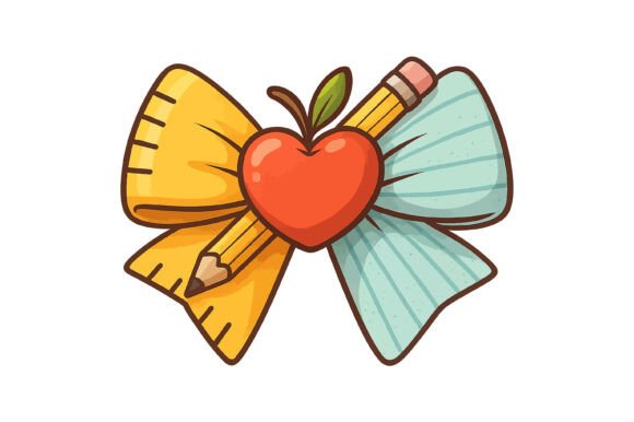 School Love Bow Pencil Heart Graphics and Print Templates