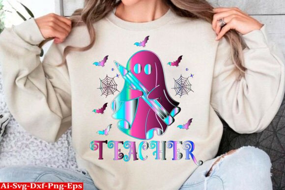 Spooky Teacher PNG, Halloween Neon Graphics