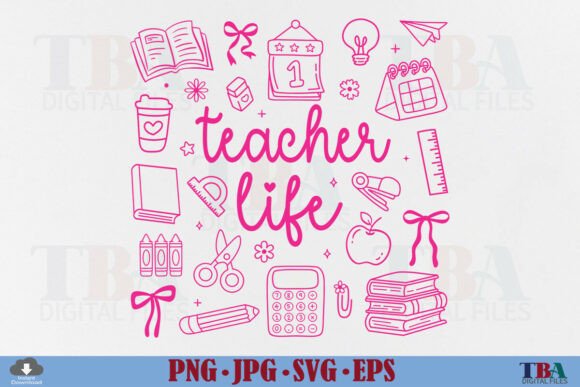 Teacher Life, Teach Coquette Pink Doodle Graphics